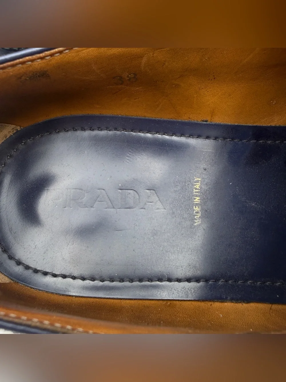 Prada Navy Blue Platform Leather Wingtip Brogue Oxford Women’s 38 Creeper Shoes